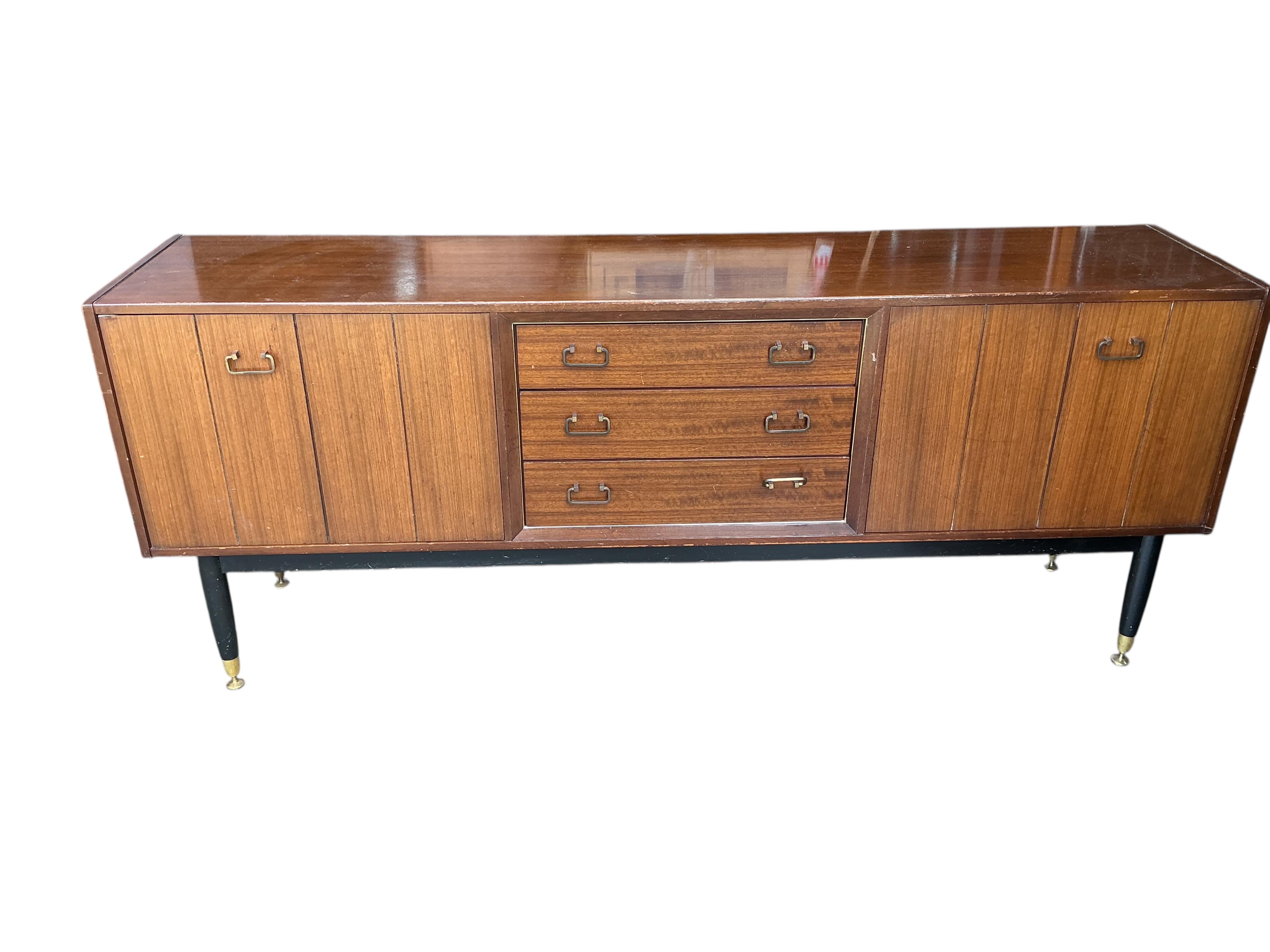 A mid century G Plan 'Librenza' teak sideboard, width 190cm, depth 43cm, height 77cm